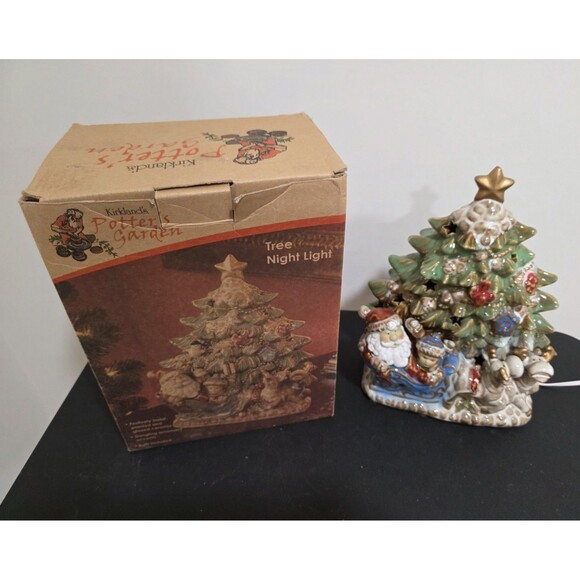 🎄KIRKLANDS Potter's Garden CHRISTMAS Ceramic Tree 10x7” Santa Sleigh Reindeer - Picture 2 of 12